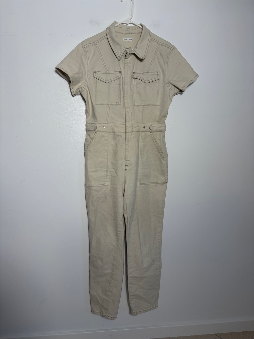 Good American Beige Short-Sleeve Utility Jumpsuit Size 4